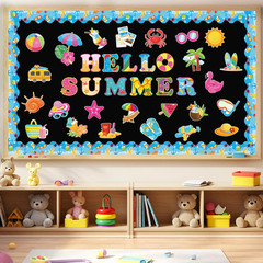 71 Pcs Hello Summer Bulletin Board Set Hawaiian Beach Slippers Sun DIY Borders B