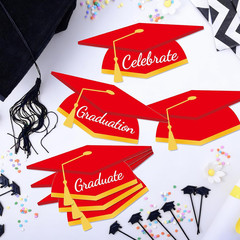 50 Pcs Graduation Hat Cutouts Red Grad Caps Tassel Paper Cutting Bulletin Board