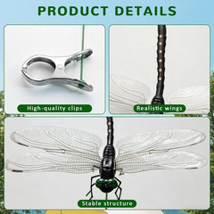 10 Pcs Dragon Fly Clips,Black Artificial Dragonfly Decor with Detachable PVC Win