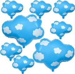 8Pcs Blue Sky White Cloud Party Foil Balloons Blue and White Cloud Balloons f…