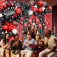Red and Black Birthday Party Decorations, Red Black White Foil Balloons Banner F