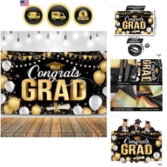 Graduation Decorations 2026 Black and Gold Congrats Grad Banner 72×44 Inch