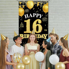 Happy 16Th Birthday Decorations for Girls and Boys, Black and Gold 16Th Birthday