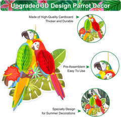 6 Pieces Hawaiian Tropical Parrot Honeycomb Decorations, Luau Party Decorations
