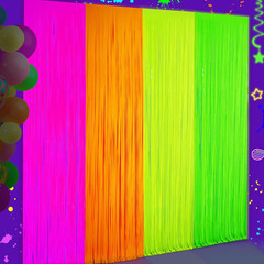 Glow in the Dark Tinsel Curtains 4 Pack – Neon Party Decorations 3.3X6.6Ft UV Re