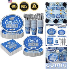 350 Pcs Blue and Silver Graduation Decorations Class of 2026 Disposable 12 in…