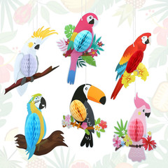 6 Pieces Hawaiian Tropical Birds Hanging Parrot Honeycomb Party Decorations