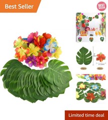 Stunning Tropical Decoration Set – 30 Leaves & 30 Flowers for Summer Parties