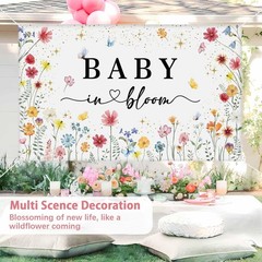 Wildflower Baby in Bloom Backdrop Banner Shower Decorations Pink Yellow