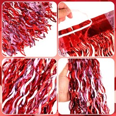 Valentines Party Decorations,2pcs Red Pink Wavy Metallic Tinsel Foil Fringe