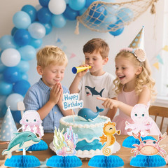 9 Pcs Ocean Animal Table Honeycomb Centerpieces, Ocean Theme Happy Birthday Part