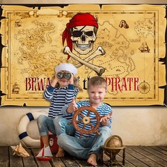 Breling Pirate Party Backdrop Treasure Map 185 x 110 cm, White