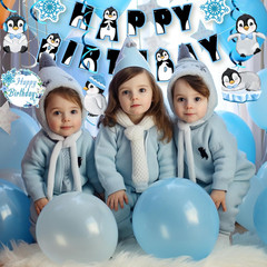 Penguin Happy Birthday Banner Streamers Party Decorations, Penguin Baby Shower P