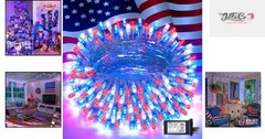 100 LED Patriotic String Lights – 33ft, 8 Bright Modes for Indoor Outdoor Use