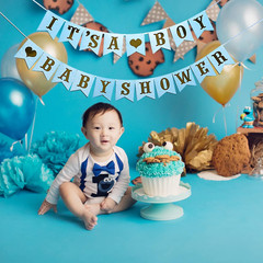 Blue Theme Glittery Letter Birth Announcement Sign Banner Hanging Pennant Decor