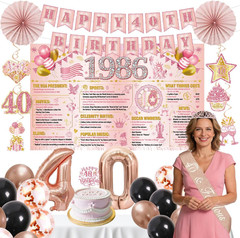 40Th Birthday Decorations for Woman 37PCS Rose Gold 40Th Party Decorations Banne