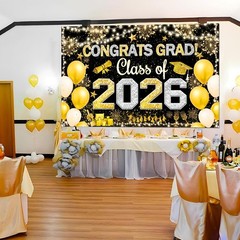 Graduation Decoration 2026 Hanging Banner Black Gold High School College