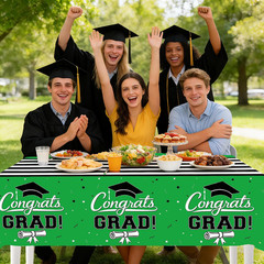 7-Pack Graduation Party Decorations Set 3 Green Graduation Tablecloths 54X108In