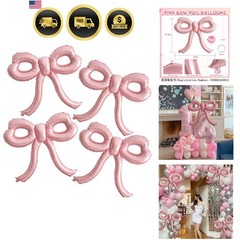 4 Pcs Pink Bow Balloons Bow Party Decorations for Girl Women Pink Bow Birthda…
