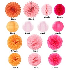 Hot-Pink Burnt-Orange Party-Decorations Streamers Lanterns – 14pcs Fall Birth…