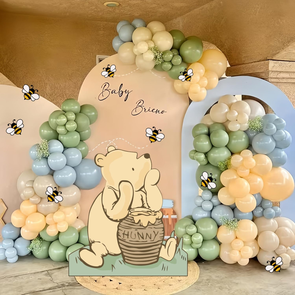 131PCS Classic Winnie Baby Shower Birthday Decorations Large Winnie Coroplast Cu