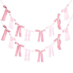 Pink Bow Garlands Banner Decoration, 2 Strings 16PCS Pre-Strung Satin Ribbon …