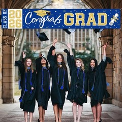 Large Graduation Banner Class of 2026 – Blue Gold Congrats Grad Yard Sign Decor