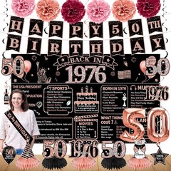 50th Birthday Decorations for Women, 21pcs the 1976 Banner Balloon Party Sup…