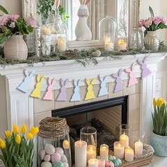 Cinnvoice Wooden Easter Bunny Rabbit Banner Vintage Rustic Rabbit Beads Garla…