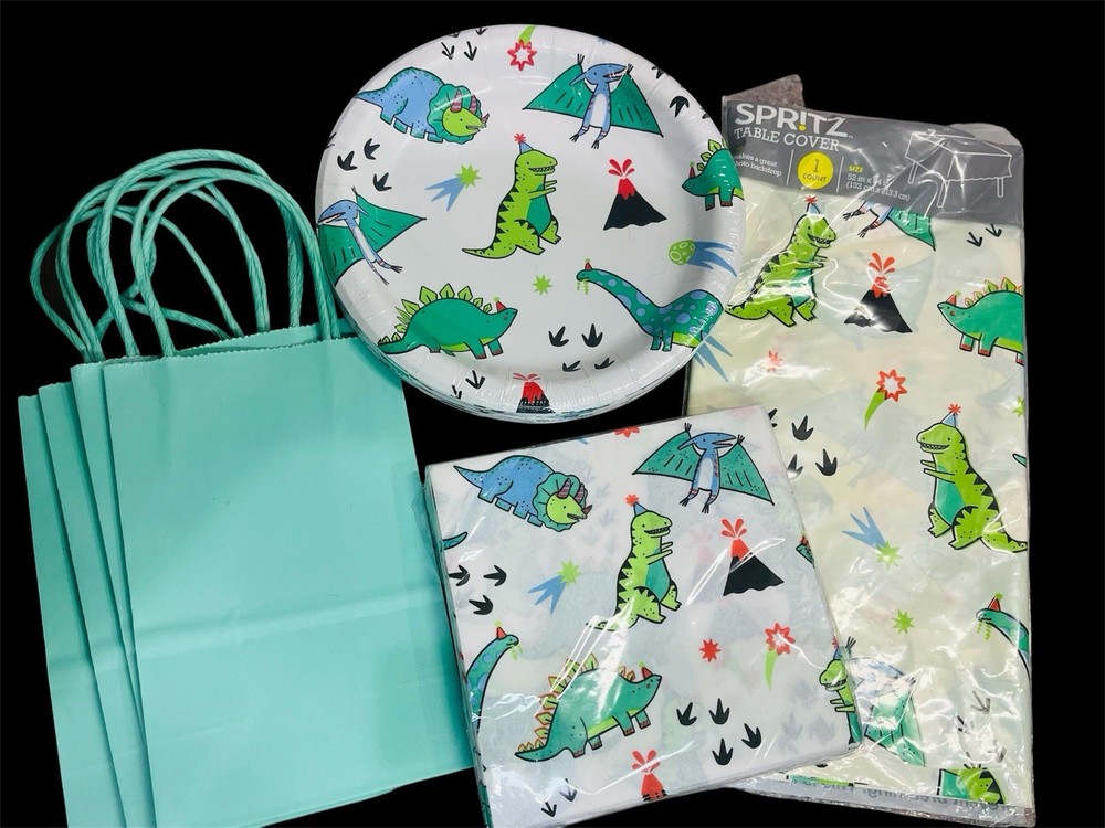 Dino Birthday Party Set 55 Pc T-Rex Napkins Plates Gift Bags Tablecloth Decor