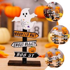 2PCS Halloween Ghost Pumpkin Decoration Table Centerpiece Wood Sign Table Decor