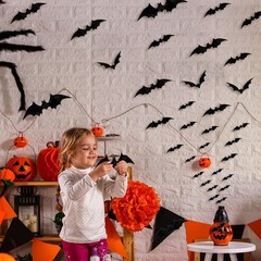 Bats Wall Decor Halloween PVC 3D Black Scary Bat Stickers Party Decor, 170Pcs