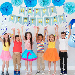 Blue Happy Birthday Decorations, Happy Birthday Banner Hanging Swirls Balloons a