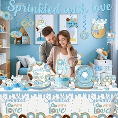Baby Sprinkle Decorations for Boy with Cake Topper, Sprinkle with Love,Severs 25