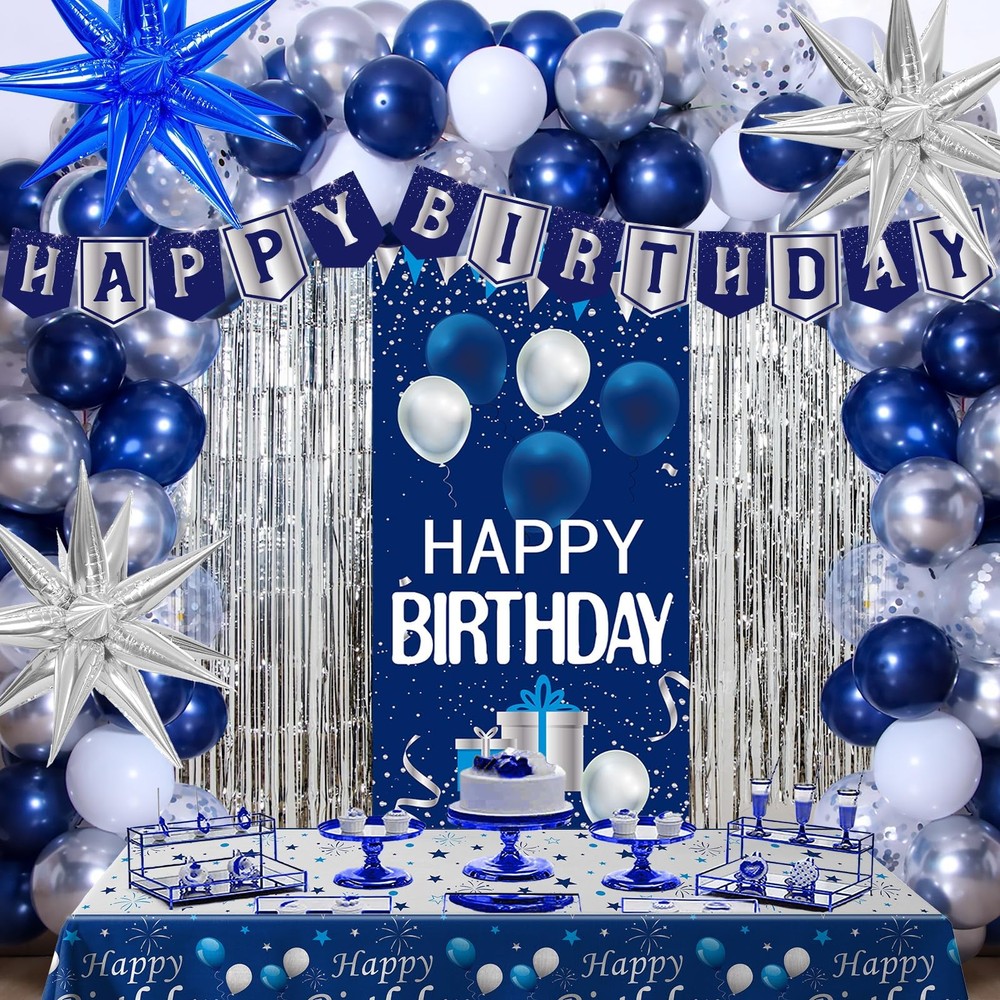 Blue Birthday Decorations for Men Women, Happy Birthday Decorations for Boys
