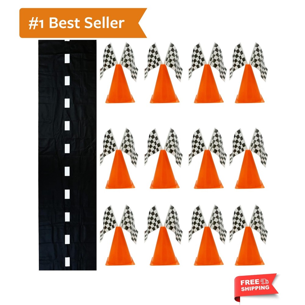 38 Pieces Set – 12 Traffic Cones With Hole on Top, 24 Checkered Flags, Racetr…