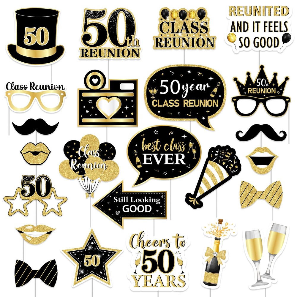 24pcs 50th Class Reunion Photo Booth Props 50th Class Reunion Decorations Cla