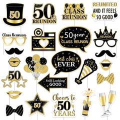 24pcs 50th Class Reunion Photo Booth Props 50th Class Reunion Decorations Cla