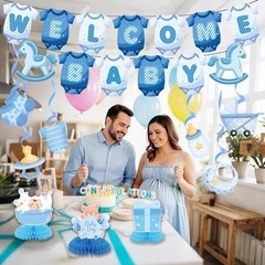 Baby Shower Decorations for Boy- Baby Shower Banner Blue Paper Welcome Baby B…
