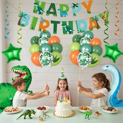 Dinosaur 5th Birthday Party Decorations for Boys Girl, Foil Green Star Number…