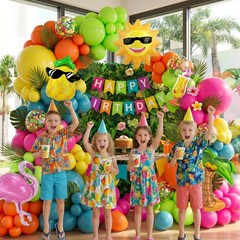 Summer Tropical Balloon Arch Kit with Flamingo, Coconut Tree, Sun, Pineapple,…
