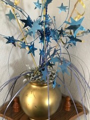 Blue & Gold Foil Spray Centerpiece in Gold Vase ~ 20 in
