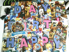 Anime Happy Birthday Banner with cup cake + cake topper. party decorations