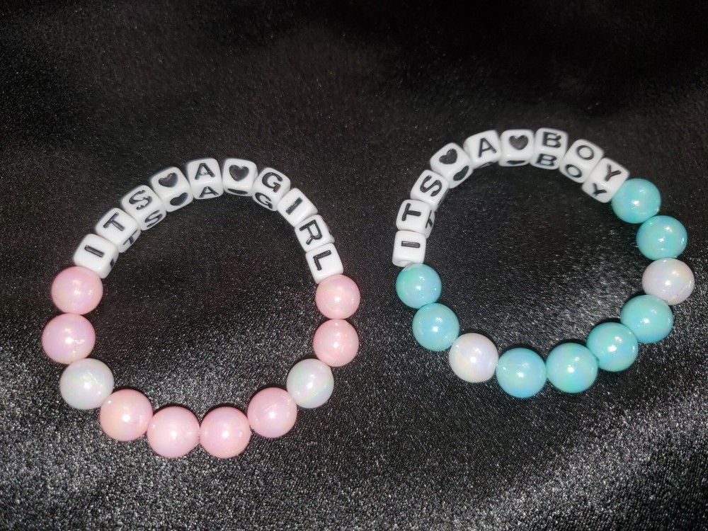 Gender Party. 10 mm Handcrafted One of a Kind Beaded Bracelet.