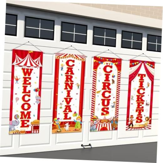 4 Pcs Party Decorations Welcome Tickets Porch Banner Hanging Carnival Circus