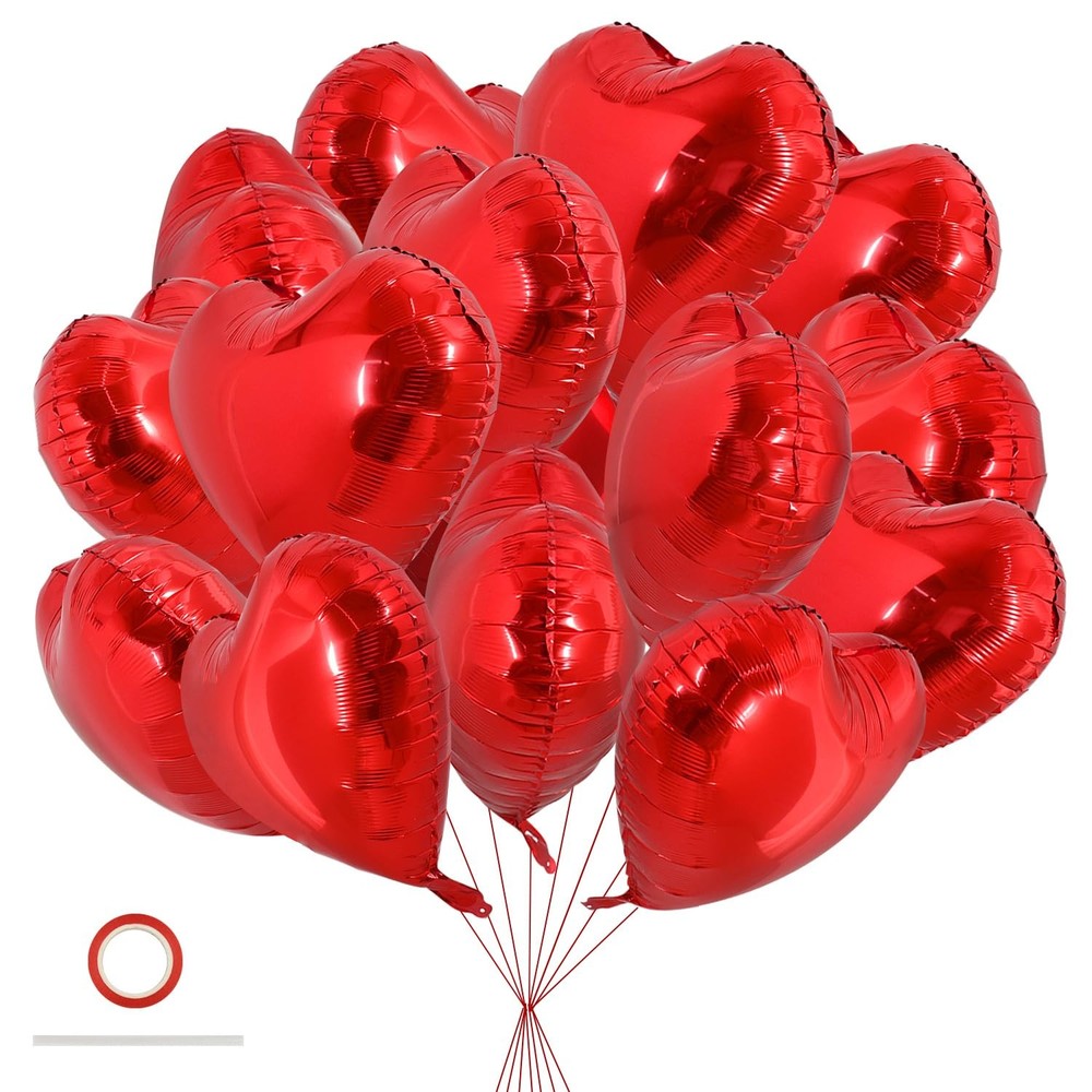 30Pcs 18 Inch Red Heart Balloons Valentine’s Day Heart Shape Foil Mylar Ballo…