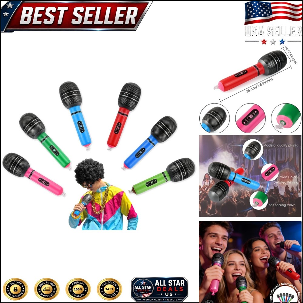 Durable Inflatable Microphones – Set of 6 in Random Colors for Karaoke & Parties