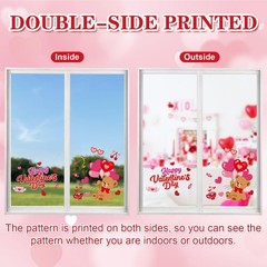 Happy Valentine’s Day Window Clings 6 Sheets, Red Pink Large Size, Multicolor