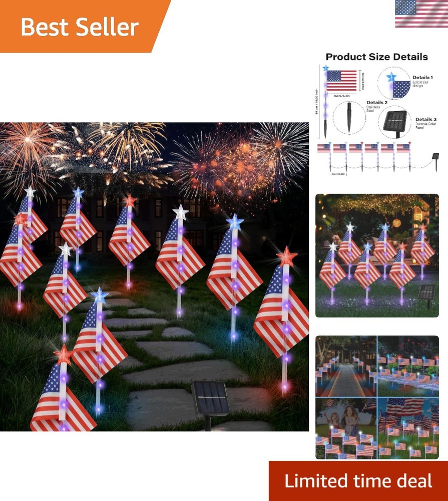 Patriotic Solar American Flag Lights – 6 Count with 8 Modes for Celebration