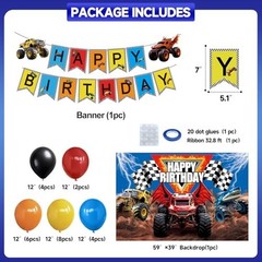 Monster Truck Birthday Party Decorations Kit – Racing Balloons, Banner, Centerpi
